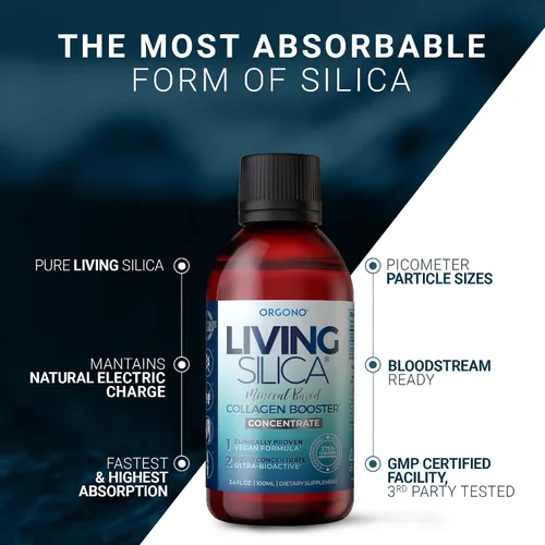 Vista 4 de Living Silica Gotas de sílice ORGONO - Tamaño de viaje Fórmula vegana y a base de minerales 3.4 fl oz