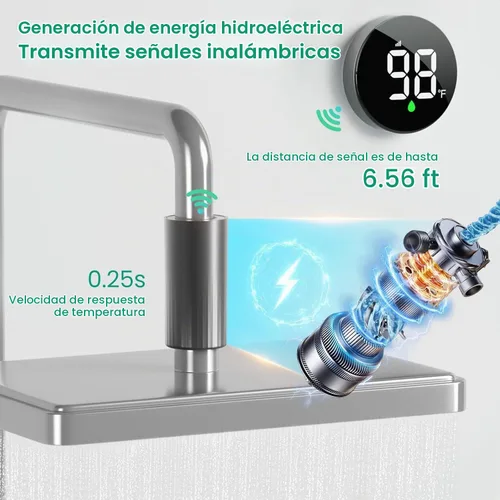 Vista 9 de Longriver MX08 Monitor de temperatura de ducha inalámbrico, termómetro de ducha para cabezales y sistemas Sensor hidroalimentado, pantalla