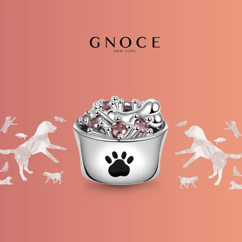 Vista 3 de GNOCE Abalorio de plata de ley 925 con forma de cuenco de comida para mascotas, se adapta a pulseracollar, regalo de joyería para mujeres, niñas
