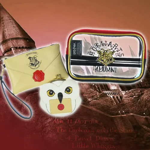 Vista 4 de Harry Potter Hogwarts Alumni Jrs. Juego de regalo de estuche de maquillaje con cremallera y monedero, Blanco