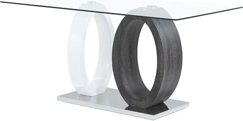 Vista 4 de Global Furniture USA Mesa de comedor ovalada blanca y gris de doble base