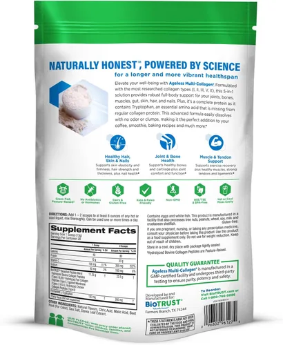 Vista 5 de BioTrust Ageless Multi Colágeno 5 en 1 Proteína en Polvo (Fruit Punch) BlenderBottle Bundle