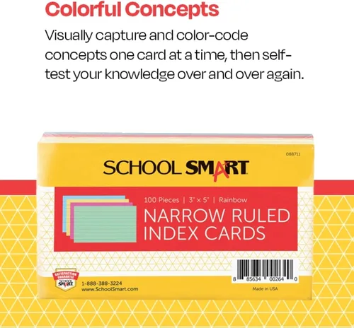 Vista 4 de School Smart Tarjetas de índice con rayas, 3 x 5 pulgadas, colores surtidos, paquete de 100