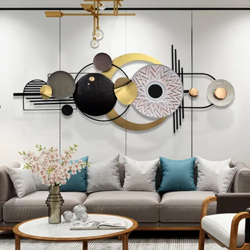 Vista 5 de ERMOFAV Decoración de Pared, Arte de Pared Geométrico Circular de Metal Moderno y Creativo, 59x24 Pulgadas Grandes Esculturas de Pared de Metal