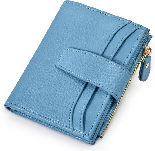Vista 11 de oscaurt Billetera pequeña para mujer con bloqueo RFID, de dos pliegues, compacta, para tarjetas de crédito, de piel, con bolsillo con cremallera