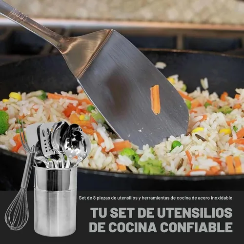Vista 5 de Chef Craft - Juego de utensilios de cocina de acero inoxidable de 8 piezas con soporte para utensilios