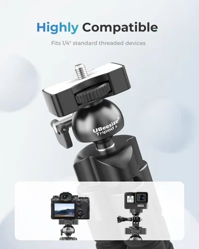 Vista 2 de UBeesize Trípode S, Trípode de lata calidad para teléfono, trípode flexible con obturador remoto inalámbrico, compatible con iPhone/Android Samsung