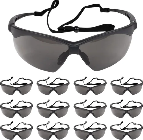 Vista 10 de ATERET 12 pares de gafas de seguridad, lente de policarbonato resistente a los arañazos ANSI Z87.1 resistente a los impactos
