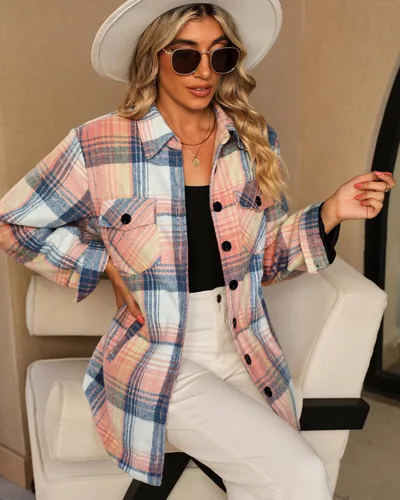 Vista 5 de GRAPENT Chaqueta acolchada con botones a cuadros de gran tamaño para mujer