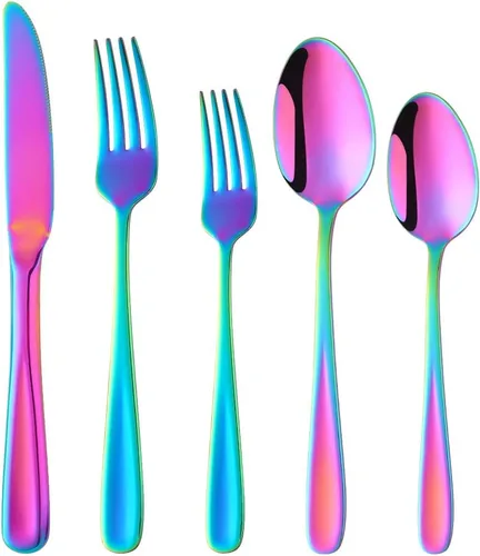 Vista 13 de Baikai Mirror Polished - Juego de cubiertos de 5 piezas, utensilios de cocina de acero inoxidable para 1 unidad (azul)