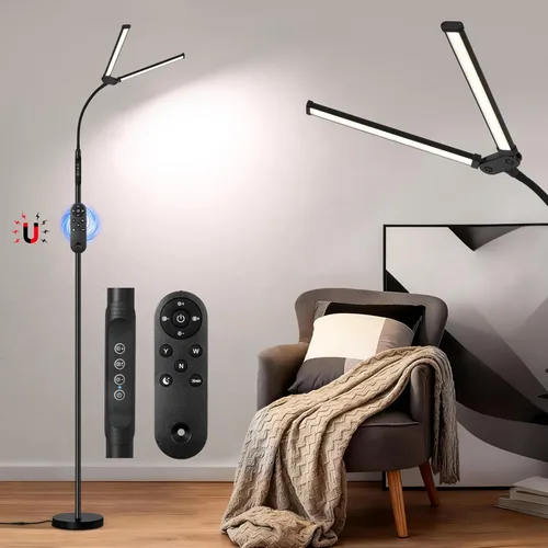 Vista 9 de Lámpara de pie LED, lámparas de pie brillantes de 18W para sala de estar, 3 modos de color 10 niveles de brillo, cuello de cisne flexible ajustable