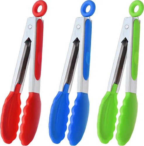 Vista 13 de HINMAY Mini pinzas con puntas de silicona pinzas de cocina de 7 pulgadas, juego de 3 (negro)