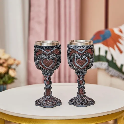 Vista 7 de Cáliz de Dragón Dragón Negro Cáliz de Vino con Forma de Corazón de Dragón, Regalo de Dungeons and Dragons, paquete de 2.