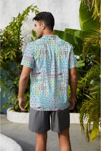 Vista 5 de Camisa hawaiana para hombre, con estampado floral, cómoda, con botones, casual, manga corta, ropa de playa para hombre