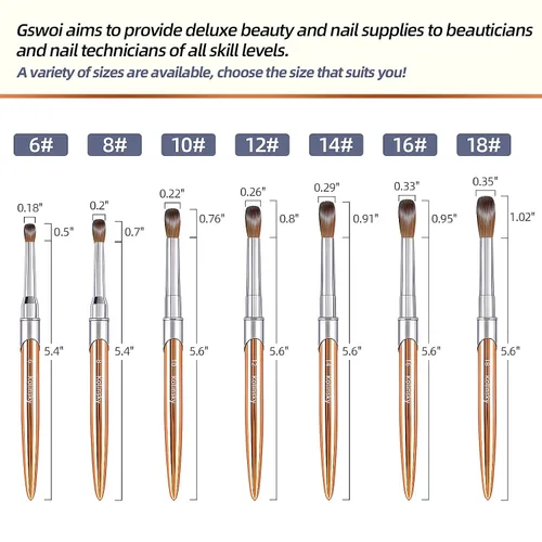 Vista 6 de Kolinsky - Brocha de uñas acrílicas 100% tamaño 8, pincel de arte de forma redonda para manicura profesional de uñas (#8, dorado)