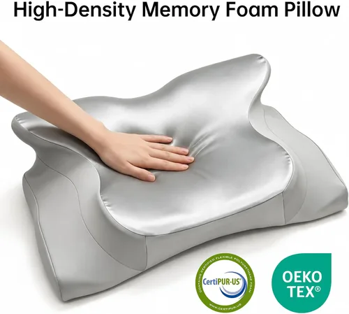 Vista 3 de Almohada cervical para aliviar el dolor de cuello, almohada cervical de espuma viscoelástica con contorno de mariposa para dormir, almohada