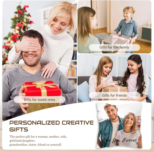 Vista 7 de Almohada de fotos personalizada de 16 x 16 pulgadas, funda de almohada personalizada de doble cara con texto de imagen, funda decorativa suave