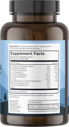 Vista 3 de Natural Rhythm B-CALMplex, mezcla única de vitaminas B, el complejo B apoya la función nerviosa adecuada y la relajación, suministro de 3 meses, 90