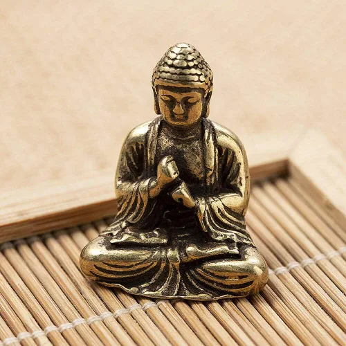 Vista 5 de SaiDian 2 piezas de mini estatua de latón Sakyamuni Buddha ornamentos creativos decoración de oficina en casa Small Sakyamuni