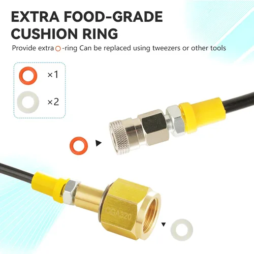 Vista 6 de Adaptador directo de cilindro de CO2 para tanque de CO2 con manguera de alta presión de 60 pulgadas, conector de fabricante de soda de agua