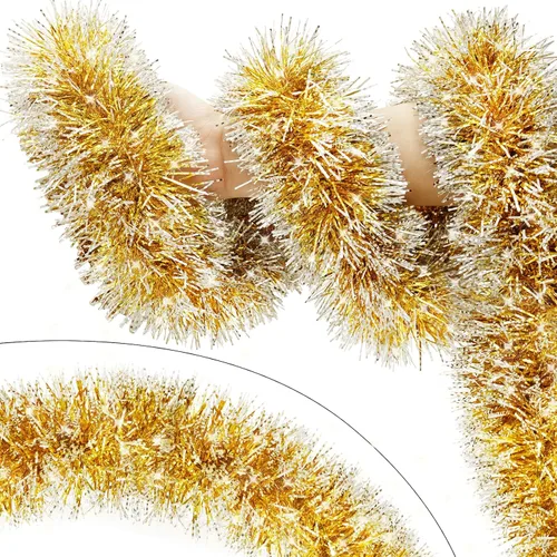 Vista 14 de Guirnalda de oropel azul metálica de 33 pies para árbol de Navidad, guirnalda brillante con torsión para decoraciones de árbol de Navidad, guirnalda