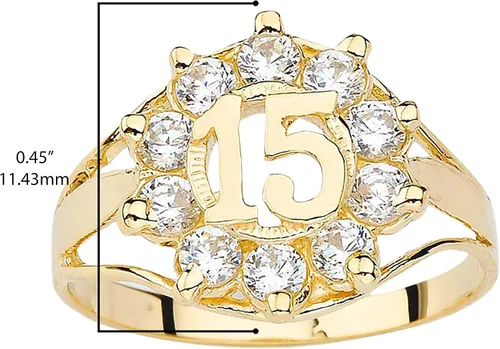 Vista 3 de Elegante anillo de quinceañera de oro amarillo de 10 quilates, Metal, circonita