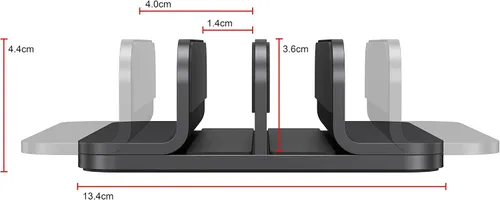 Vista 2 de Organizador vertical de aluminio doble para laptop, soporte resistente para computadora portátil compatible con Liquid Retina XDR Apple MacBook Negro