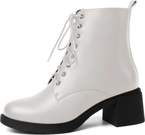 Vista 113 de ROSERWISH Botas altas de tacón bajo y grueso para mujer, con cordones, cómodas, modernas, con puntera redonda, de 2.5 pulgadas