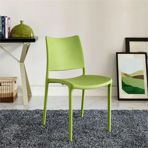 Vista 2 de Modway Hipster contemporáneo moderno moldeado plástico apilable silla de comedor en verde