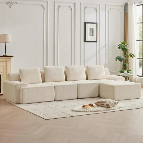 Vista 13 de Sofá modular modular con otomana móvil, sofá de asiento profundo con almohadas, cómodo sofá modular de nube para sala de estar, dormitorio y Blanco