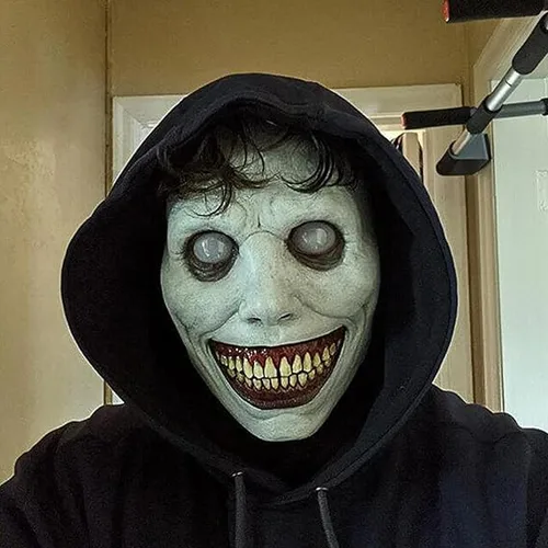 Vista 3 de Máscara aterradora de Halloween, máscara sonriente más aterradora para adultos, máscara de terror espeluznante de látex para fiestas de Halloween