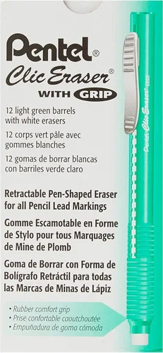 Vista 11 de Pentel Clic - Empuñadura de borrador, borrador retráctil, barril negro, caja de 12 unidades (ZE22A)