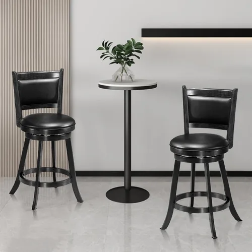 Vista 2 de ERGOMASTER Taburetes de bar giratorios de 24 pulgadas con respaldo, madera de caucho, negro, juego de 2