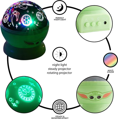 Vista 3 de Star Wars The Mandalorian con proyección LED giratoria Grogu Lámpara para niños y luz nocturna
