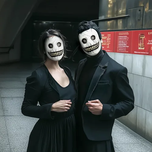 Vista 5 de UQJE Máscara de demonio sonriente de terror aterrador, máscara espeluznante de Halloween