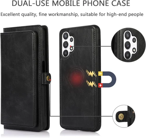 Vista 3 de Asuwish Funda de teléfono para Samsung Galaxy A32 5G 2021 de 6.5 pulgadas, funda desmontable con protector de pantalla y tarjetero abatible, celular