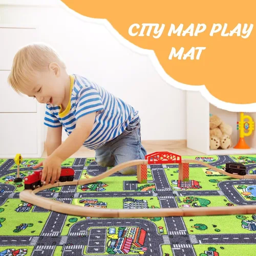 Vista 2 de Alfombra para niños de Flagover para sala de juegos y aula, alfombra antideslizante de 3x5 para coches de juguete, alfombra educativa lavable a