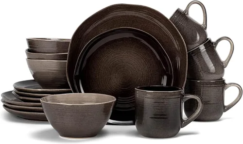 Vista 13 de Elanze Designs Reactive Glaze Farmhouse - Juego de vajilla rústica de cerámica bohemia de cerámica de 16 piezas, servicio para 4, color azul hielo