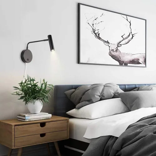 Vista 4 de Joossnwell Luces de pared con cable de enchufe, lámparas de pared industriales para dormitorio con interruptor de encendido y apagado, blanco