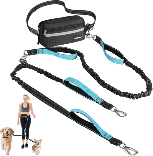 Vista 11 de Correa de perro manos libres con bolsa, correa de cintura para pasear al perro, trotar, senderismo, correas retráctiles con asas acolchadas dobles