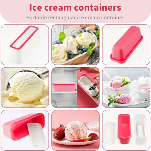 Vista 6 de Juego de 2 Recipientes para Helado, Recipiente de Helado de 1.5 Cuartos, Recipientes de Helado Casero Reutilizables con Contenedor de Almacenamiento