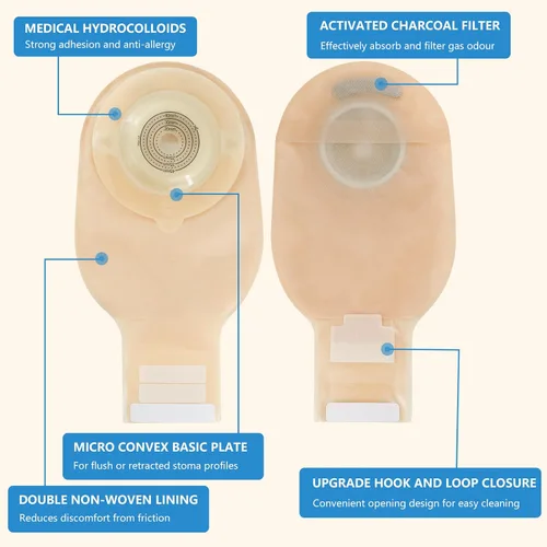 Vista 2 de 10 bolsas de colostomía, bolsas de ostomía convexas de una pieza, bolsas drenables con hebilla de cinturón, cortadas para ajustar, máximo 1.772 in