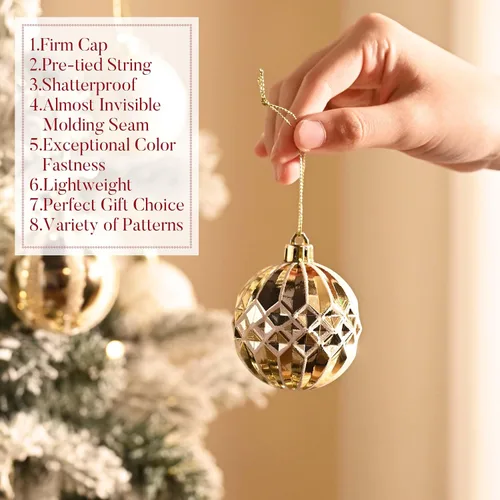 Vista 5 de Valery Madelyn Juego de Adornos Navideños para Árbol de Navidad, 30 Piezas de 5 cm Adornos de Bolas de Navidad Inastillables en Blanco y Oro Oro