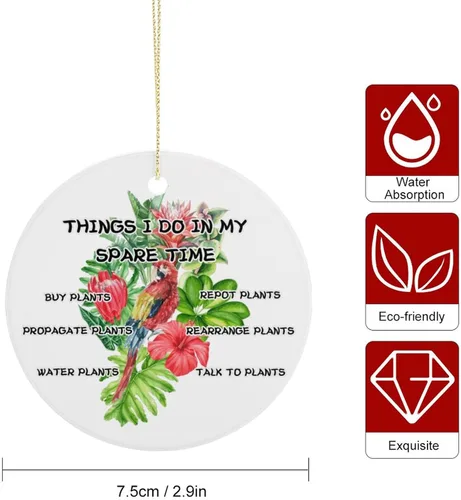 Vista 4 de Adornos de plantas para árbol de Navidad, decoración de Navidad de señora de plantas locas, bonitos y divertidos adornos de cerámica para amantes