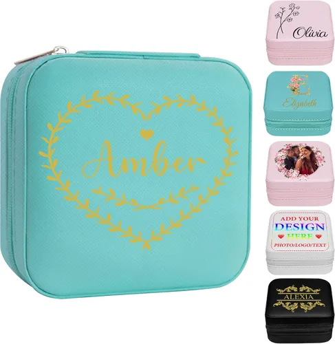 Vista 26 de Joyero personalizado con nombre, joyero de viaje portátil personalizado, organizador de joyas de cuero, cajas de dama de honor, boda, regalo