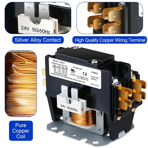Vista 10 de 1 paquete de contactor de motor HVAC, bobina de 24 V, 25 amperios, 1 poste de recambio