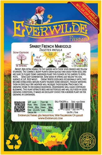 Vista 2 de Everwilde Farms - 500 semillas de flores silvestres de caléndula francesa Sparky Mix - Paquete de semillas jumbo Gold Vault
