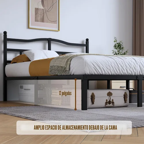 Vista 5 de SHOANED Marco de cama de metal de 14 pulgadas - Marco de cama de tamaño completo resistente con cabecero, plataforma de listones de acero básico