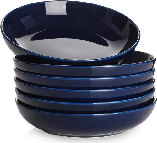 Vista 8 de Y YHY Tazones para pasta de 30 onzas, cuencos grandes para servir ensalada, cuencos de sopa poco profundos, cuencos de porcelana para pasta, juego