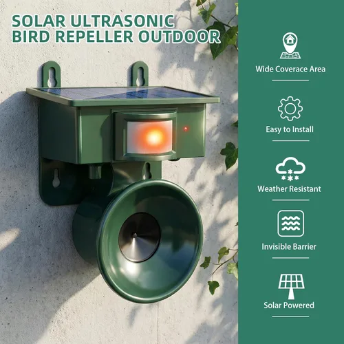 Vista 4 de Nuevos dispositivos repelentes de pájaros ultrasónicos solares para exteriores, disuasorios de aves para exteriores, repelente de gatos, disuasorio
